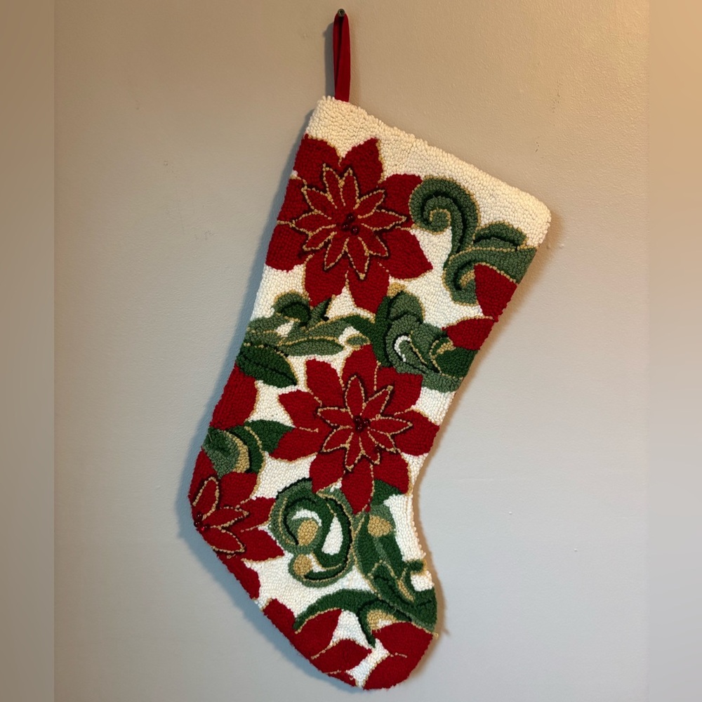 Red and Green Poinsettia Needlepoint Stocking